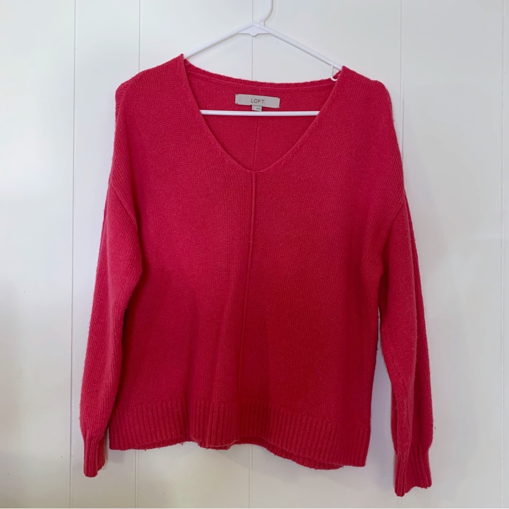 LOFT Hot Pink V-Neck Sweater S